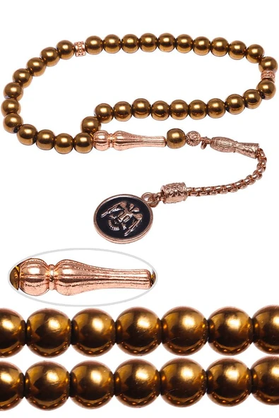 Doğal Bronz Renkli Kararmaz Püskül Doğal Hematit Taşı Tesbih ürün görseli