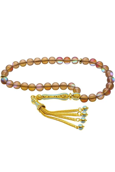 Makrome Telkari Püskül Doğal Dumanlı Kuvars Taşı Tesbih - Resim 4