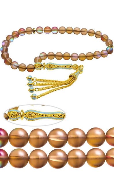 Makrome Telkari Püskül Doğal Dumanlı Kuvars Taşı Tesbih - Resim 2