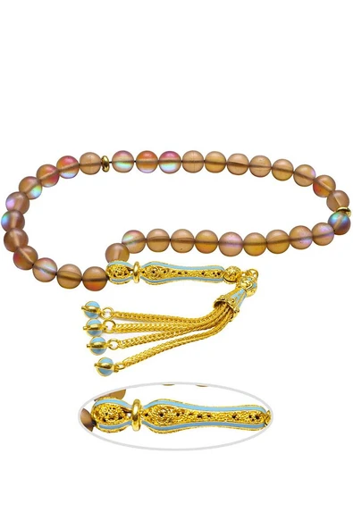 Makrome Telkari Püskül Doğal Dumanlı Kuvars Taşı Tesbih - Resim 3