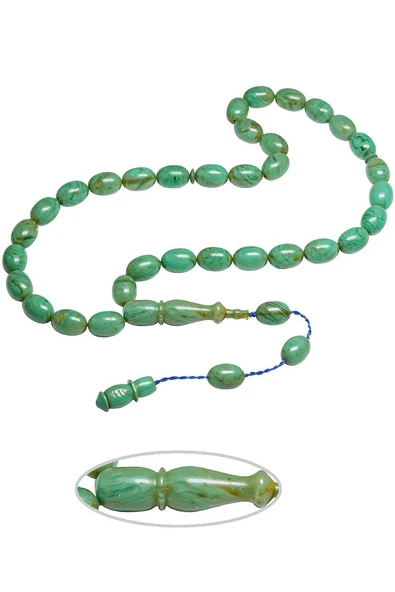 Sertifikalı Sistemli Usta Işi Firuze Renk Yumurta Kesim Sıkma Kehribar Tesbih - Resim 2