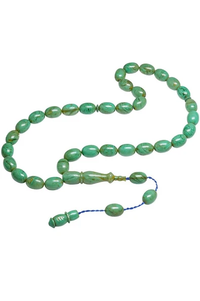 Sertifikalı Sistemli Usta Işi Firuze Renk Yumurta Kesim Sıkma Kehribar Tesbih - Resim 3