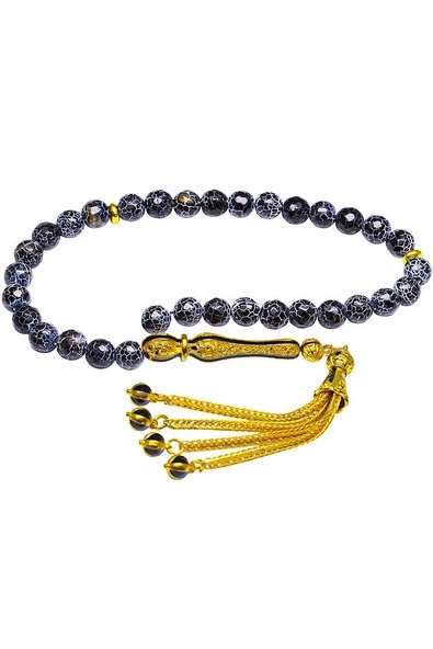 Sertifikalı Telkari Püskül Doğal Siyah Akik Taşı Tesbih - Resim 3