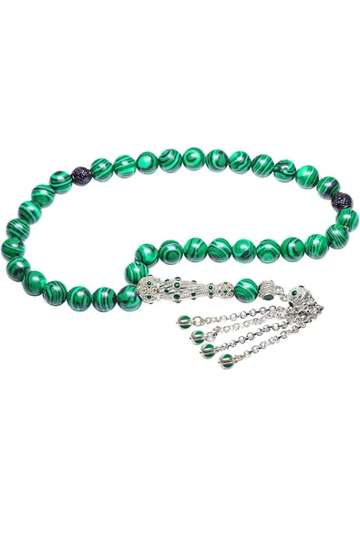 Yeşil Mineli Telkari Püsküllü Fransız Galalit Tesbih - Resim 4