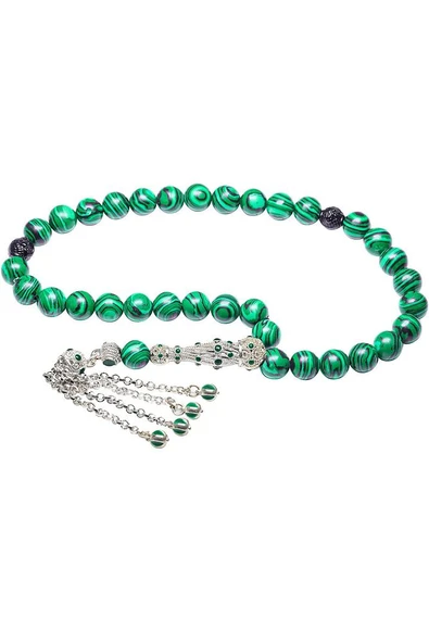 Yeşil Mineli Telkari Püsküllü Fransız Galalit Tesbih - Resim 5