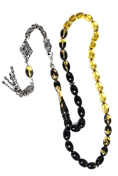 Sertifikalı Siyah Şeffaf Renkli Burgulu Püskül Hüzmesi Ateş Kehribar Tesbih - Resim 4