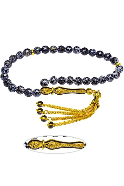 Sertifikalı Telkari Püskül Doğal Siyah Akik Taşı Tesbih - Resim 2