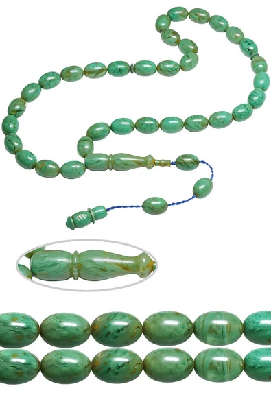 Sertifikalı Sistemli Usta Işi Firuze Renk Yumurta Kesim Sıkma Kehribar Tesbih - Resim 4