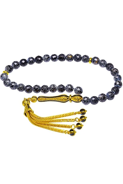 Sertifikalı Telkari Püskül Doğal Siyah Akik Taşı Tesbih - Resim 4