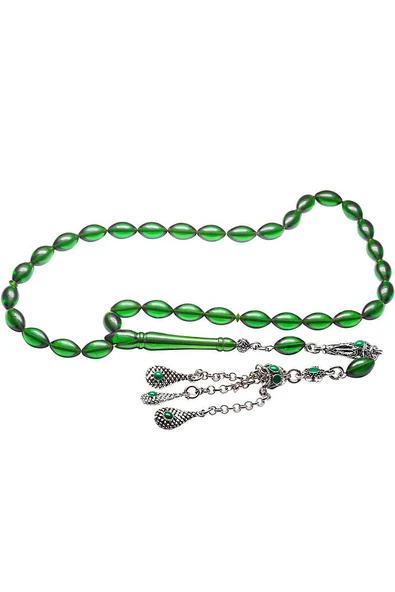 Sertifikalı Yeşil Renkli Halep Püsküllü Ateş Kehribar Tesbih - Resim 4