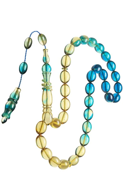 Sertifikalı Sistemli Halkalı Mavi Şeffaf Renk Geçişli Ateş Kehribar Tesbih - Resim 6