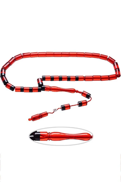 Sertifikalı Kırmızı Siyah Ateş Kehribar Tesbih - Resim 3