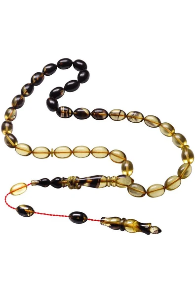 Sertifikalı Sistemli Siyah Şeffaf Sıkma Kehribar Tesbih - Resim 4