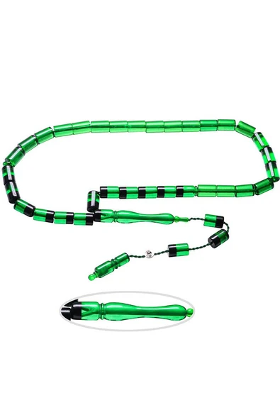 Sertifikalı Imzalı Açık Yeşil Siyah Ateş Kehribar Tesbih - Resim 3