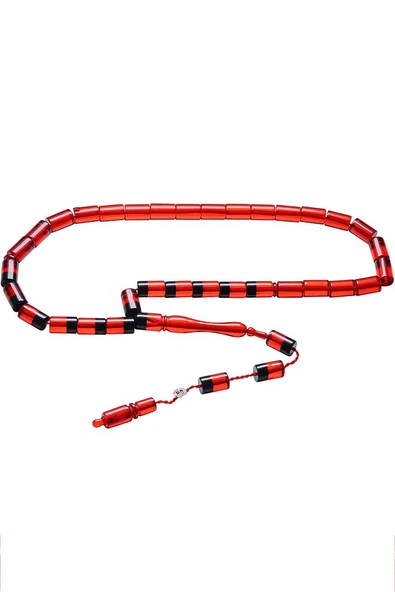 Sertifikalı Kırmızı Siyah Ateş Kehribar Tesbih - Resim 4