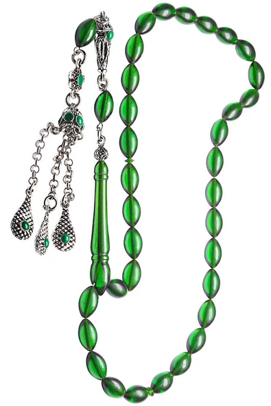 Sertifikalı Yeşil Renkli Halep Püsküllü Ateş Kehribar Tesbih - Resim 2