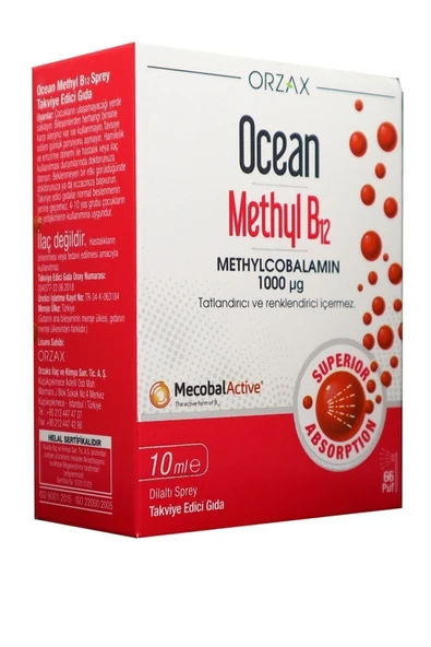OCEAN METHYL B12 DİLALTI SPREY TAKVİYE EDİCİ GIDA 1000 MCG 10ML ŞİŞE