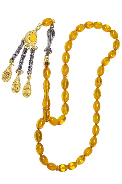 Sertifikalı Koyu Sarı Şeffaf Renkli Sıkma Kehribar Tesbih - Resim 5