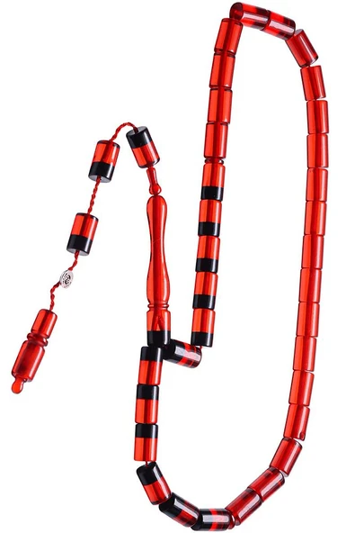 Sertifikalı Kırmızı Siyah Ateş Kehribar Tesbih - Resim 2