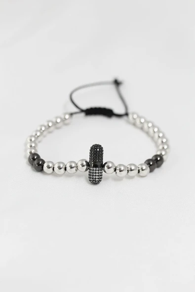 Füme Gümüş Renk Çelik Zirkon Objeli Asansörlü Bileklik