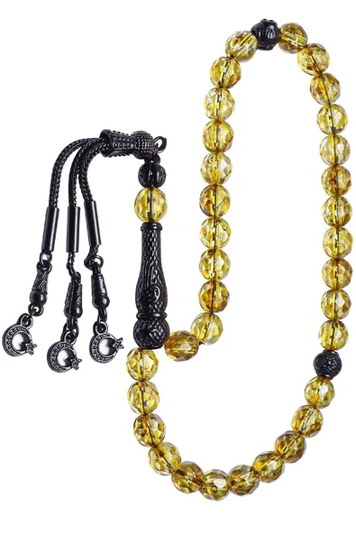 Sertifikalı Siyah Nikel Püsküllü Doğal Sarı Kuvars Taşı Tesbih - Resim 3