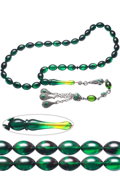 Sertifikalı Siyah Yeşil Renkli Halep Püskül Ateş Kehribar Tesbih ürün görseli