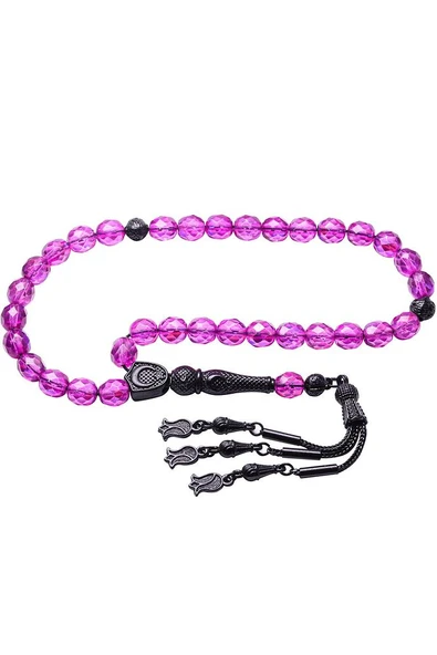 Sertifikalı Kararmaz Püskül Fasetli Mor Doğal Kristal Kuvars Taşı Tesbih - Resim 4