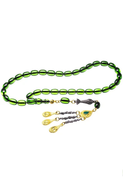 Sertifikalı Yeşil Şeffaf Renkli Ateş Kehribar Tesbih - Resim 4