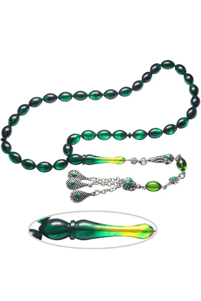 Sertifikalı Siyah Yeşil Renkli Halep Püskül Ateş Kehribar Tesbih - Resim 4