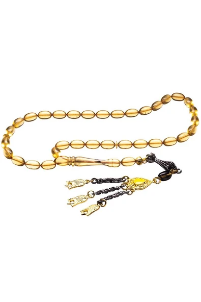 Bal Sarısı Renkli Şeffaf Ateş Kehribar Tesbih - 3