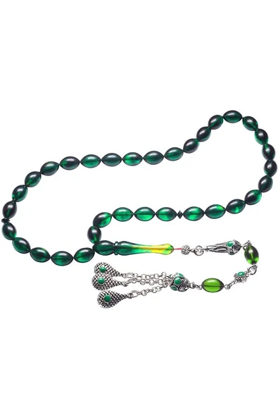 Sertifikalı Siyah Yeşil Renkli Halep Püskül Ateş Kehribar Tesbih - Resim 7