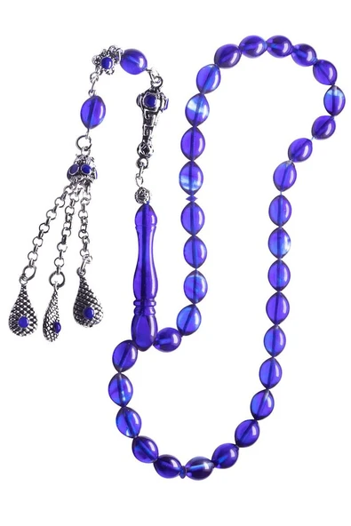 Mavi Renkli Tombul Beyzi Kesim Halep Püsküllü Ateş Kehribar Tesbih - Resim 3