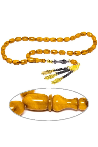 Sertifikalı Turuncu Osmanlı Benzetmesi Çubuk Sıkma Kehribar Tesbih - Resim 2