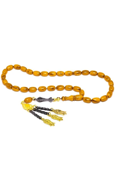 Sertifikalı Turuncu Osmanlı Benzetmesi Çubuk Sıkma Kehribar Tesbih - Resim 4