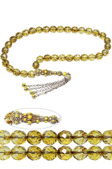 Sertifikalı Telkari Püskül Sarı Doğal Kuvars Taşı Tesbih ürün görseli