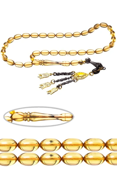 Bal Sarısı Renkli Şeffaf Ateş Kehribar Tesbih