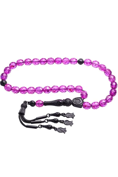 Sertifikalı Kararmaz Püskül Fasetli Mor Doğal Kristal Kuvars Taşı Tesbih - Resim 5