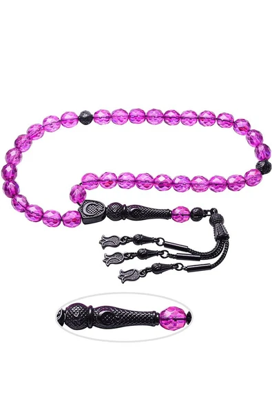 Sertifikalı Kararmaz Püskül Fasetli Mor Doğal Kristal Kuvars Taşı Tesbih - Resim 3