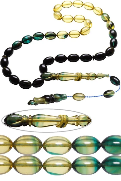 Sertifikalı Sistemli Mavi Siyah Renkli Ateş Kehribar Tesbih - Resim 3