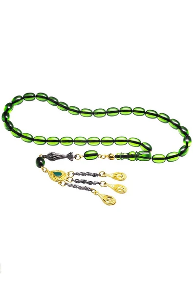 Sertifikalı Yeşil Şeffaf Renkli Ateş Kehribar Tesbih - Resim 5