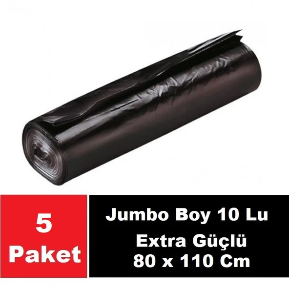 Sera Çöp Torbası 160 Lt Endüstriyel Extra Güçlü Jumbo Boy 10 Lu 80 x 110 Cm x 5 Paket