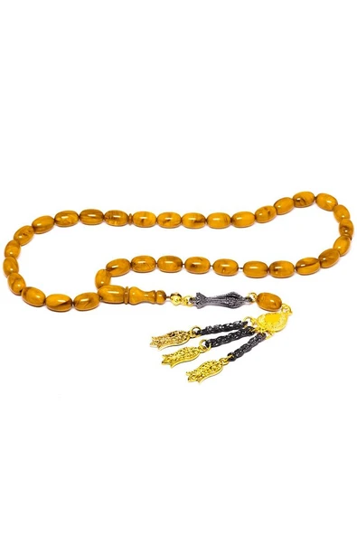 Sertifikalı Turuncu Osmanlı Benzetmesi Çubuk Sıkma Kehribar Tesbih - Resim 3