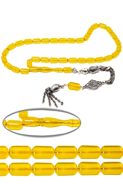 Sarı Renkli Kapsül Kesim Zar Kehribar Tesbih - Resim 3