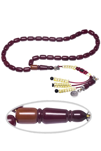 Sertifikalı Bordo Renkli Kapsül Kesim Imame Traşlı Sıkma Kehribar Tesbih - Resim 3