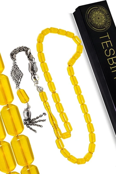 Sarı Renkli Kapsül Kesim Zar Kehribar Tesbih ürün görseli