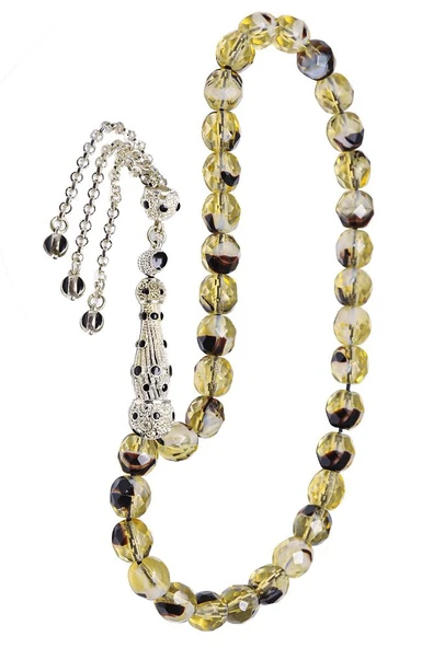 Sertifikalı Sarı Siyah Renkli Doğal Kuvars Taşı Tesbih - Resim 2