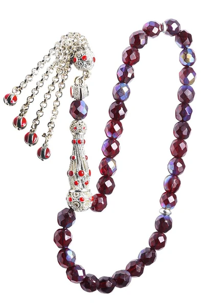 Sertifikalı Beyaz Mineli Telkari Püsküllü Bordo Kuvars Taşı Tesbih - Resim 3