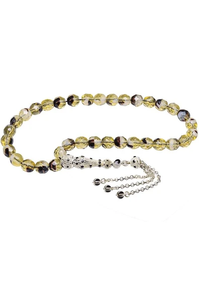 Sertifikalı Sarı Siyah Renkli Doğal Kuvars Taşı Tesbih - Resim 4