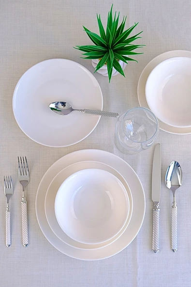 TABAK EVİ Chic Beyaz Porselen Yemek Takımı 24 Parça 6 Kişilik - 4
