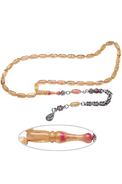 Sertifikalı Sarı Renkli Sıkma Kehribar Tesbih - Resim 4